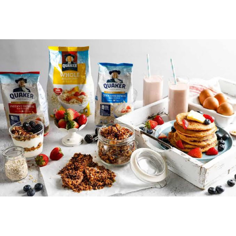 Quaker oats 1kg. ข้าวโอ๊ตสูตร สุกเร็ว / ปรุงสำเร็จ ถุงใหญ่ Oatmeal / instant oats - รูปที่ 2