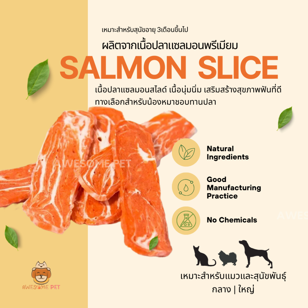 แซลมอนสไลด์ชิ้นบางๆ (Salmon Slice) ขนมสุนัข ขนมแมว