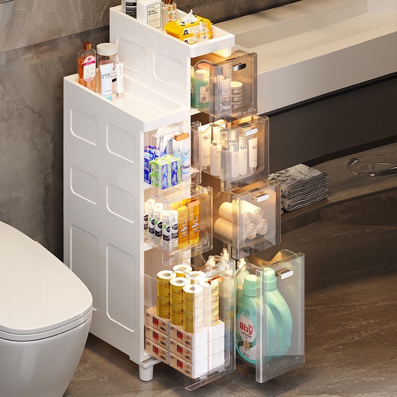 【Slim Cabinet】ตู้กันน้ำ ชั้นวางของในห้องน้ำ ชั้นวางอเนกประสงค์ ตู้เก็บของ ชั้นวางห้องน้ำ โปร่งแสง ตู้เก็บของที่แคบ