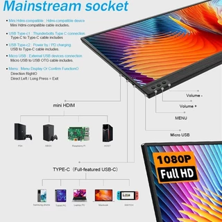 จอพกพา จอภาพแบบพกพา 15.6นิ้ว 1080P IPS แบบพกพา จอคอมพิวเตอร์ Full HD หน้าจอสัมผัส คอมพิวเตอร์ 2K หน้าจอรองที่สะดวกสบาย
