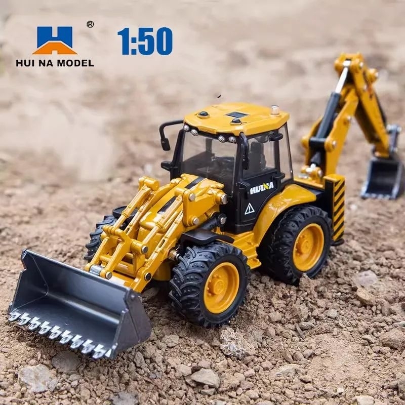 รถไถของเล่น โมเดลรถ BACKHOE LOADER ตักดิน+รถไถดิน หัวตักเป็นเหล็ก ตัวรถผลิตจากพลาสติกอย่างดี