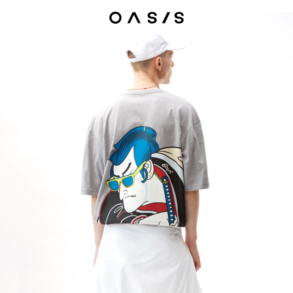 OASIS เสื้อยืดโอเวอร์ไซส์ รุ่น MTCO-1858 เสื้อยืดคอกลม เสื้อยืดใส่สบาย ผ้าคอตตอน สีเทา
