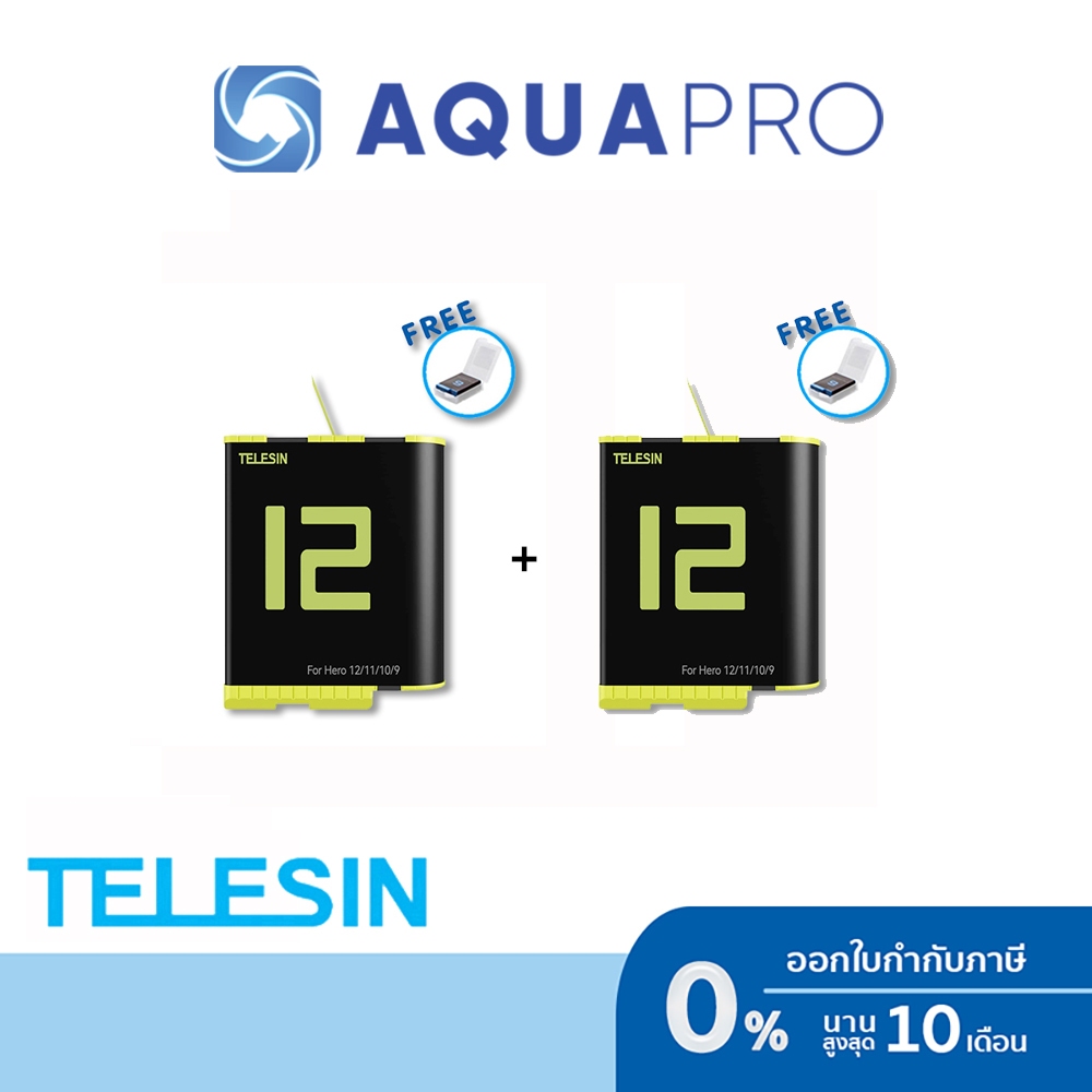Telesin GoPro 12 / 11 / 10 / 9 Black Battery x2 แบตเตอรี่ โกโปร 12 / 11 / 10 / 9 แบตกล้อง แบต โกโปร Battery อุปกรณ์เสริม