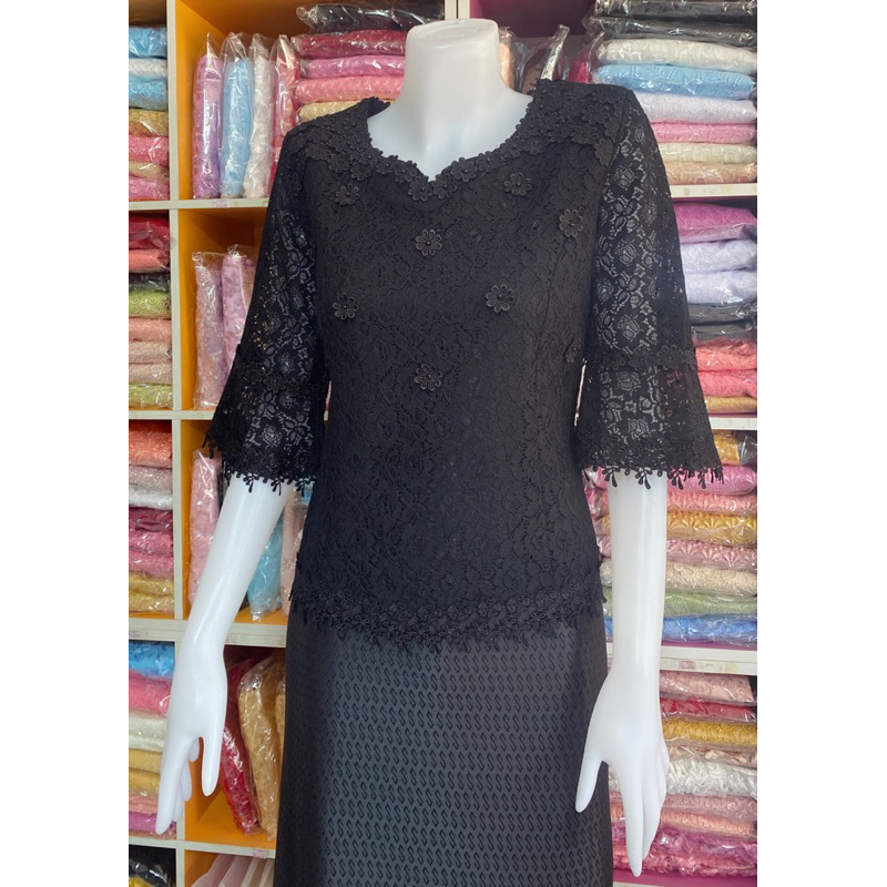 เสื้อลูกไม้ราเชลแขนสามส่วนซิปหลัง - รูปที่ 5