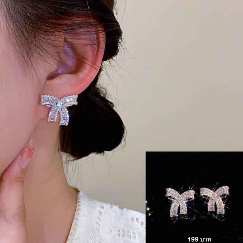 พร้อมส่งต่างหูโบว์​เพชร​ CZ​