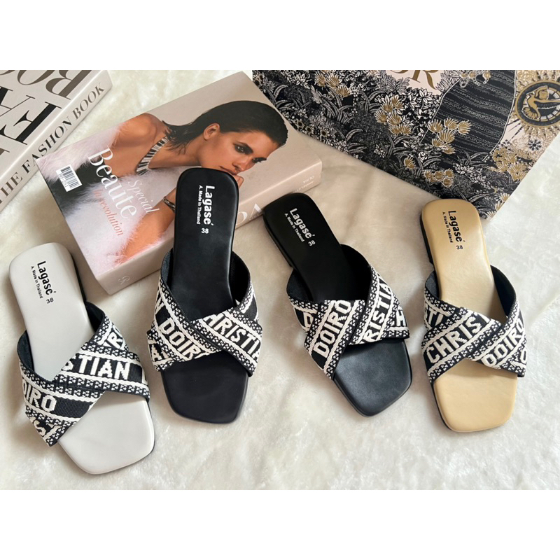 🎊Rinya shoes🎊รองเท้าแตะแบบสวมสายริบบิ้นเก๋ๆ สวยหรูมากค่ะ มี3สี มีไซด์36-45 สินค้าพร้อมส่งนะคะ