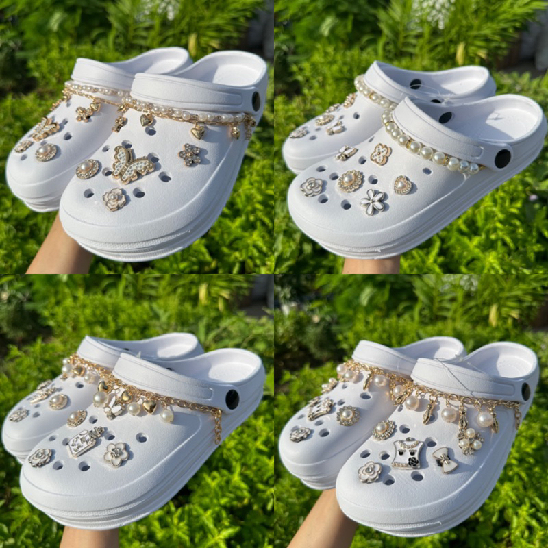 พร้อมส่ง (ลดลง 1 size) รองเท้าหัวโต แฟชั่น แตะแบบสวมรัดส้น สูง 3 ซม. ตกแต่งไข่มุก คริสตัลสวยๆ หรูๆ พื้นเบา ใส่สบายสุดๆ