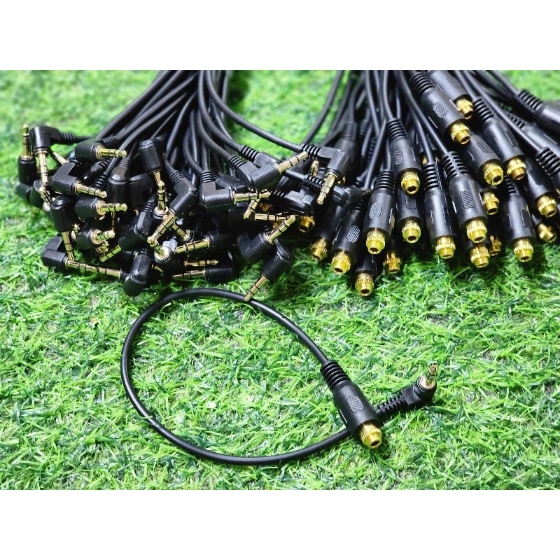 สายaux 3.5mm ผู้+เมีย **แบบหัวงอ**(สีทอง) ยาว 30cm AUX diy สายทองแดงแท้ หัวตัวผู้+หัวตัวเมีย(แบบเกรียวขันล็อค)
