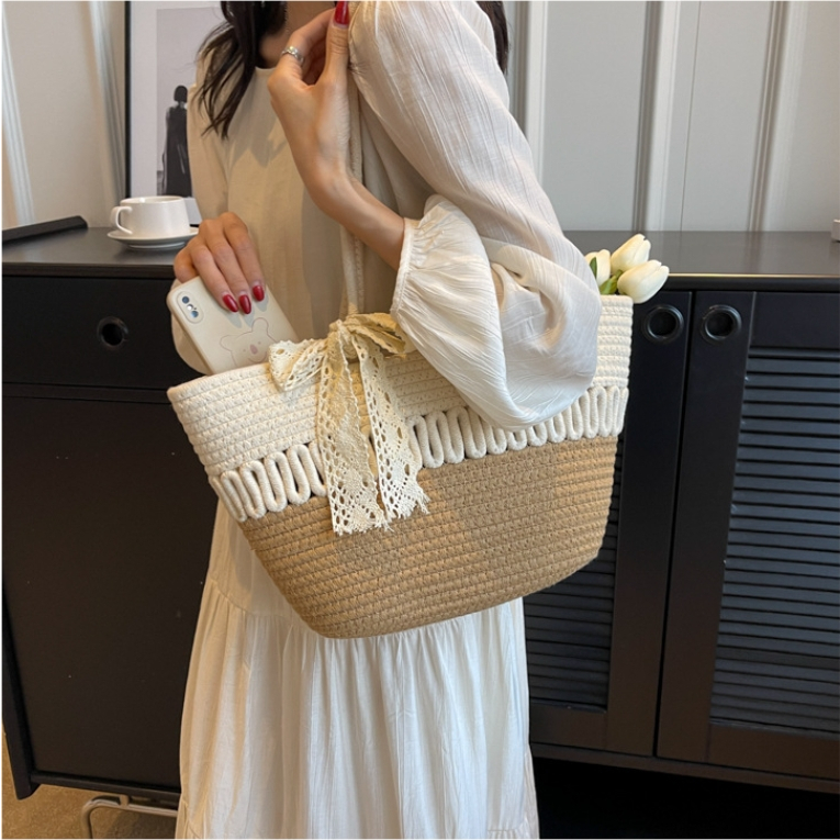 กระเป๋าแฟชั่น สไตล์เกาหลี งานผ้าถัก ดูแข็งแรง ใบใหญ่ จุได้เยอะ - รูปที่ 3