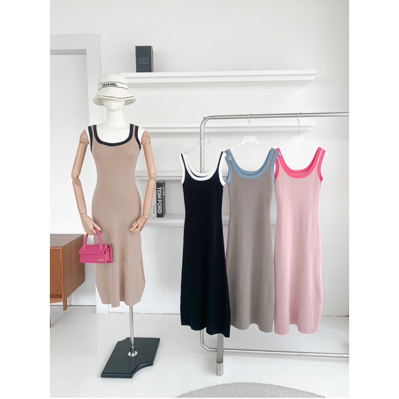 Seeing.style | Stella maxi dress เดรสกล้ามกุ้นขอบทูโทน ผ้ายืดหนาเก็บทรง!