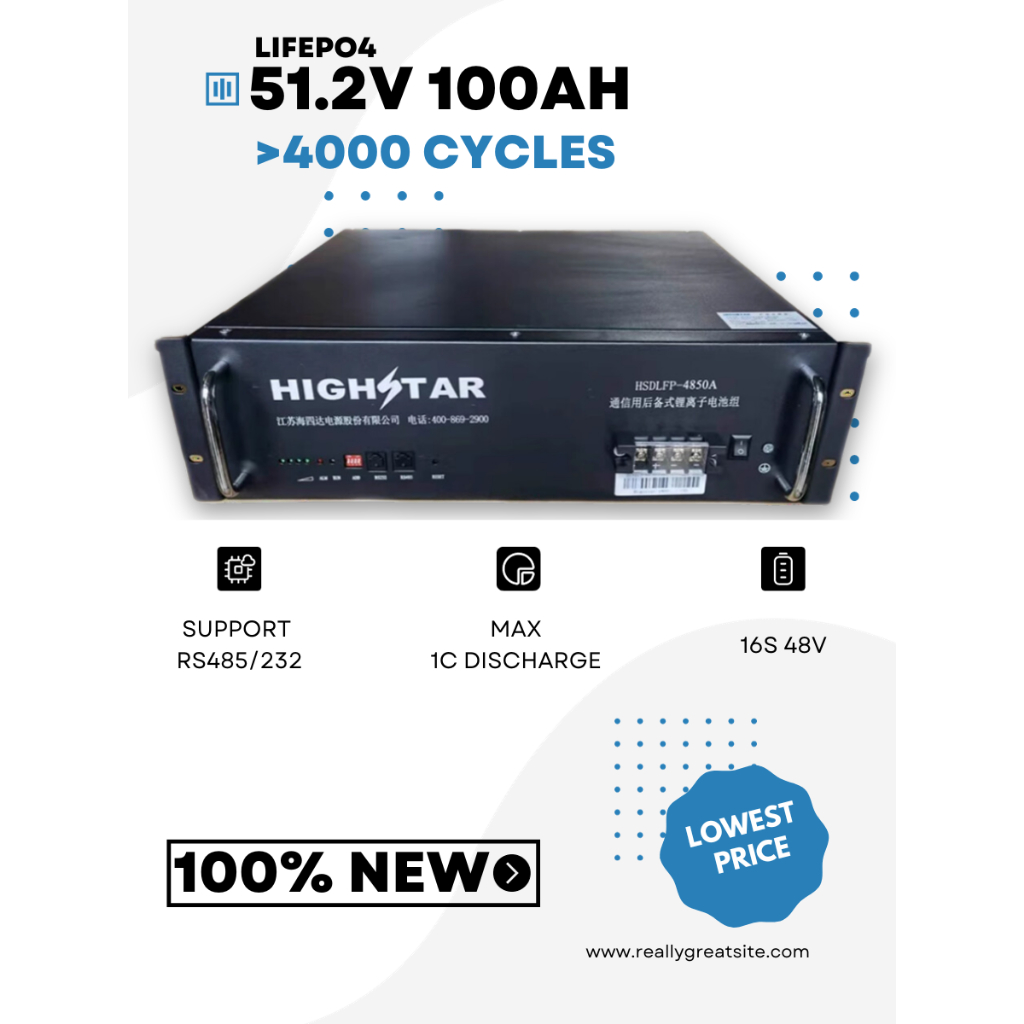 ของใหม่ Highstar SHOTO Lifepo4 แบตเตอรี่ แบตลิเธียมฟอสเฟต 48V 51.2V 100ah 100a Rack Battery แบตโซล่าเซลล์ แบตเซฟเวอร์