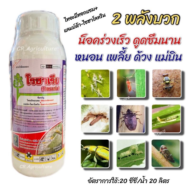 แลมบ์ด้า-ไซฮาโรทริน + ไทอะมีทอกแซม (2พลังบวก น็อค+ดูดซึม) โรซาเรีย กำจัดแมลง เพลี้ย หนอน บั่ว แมลงแม่บิน