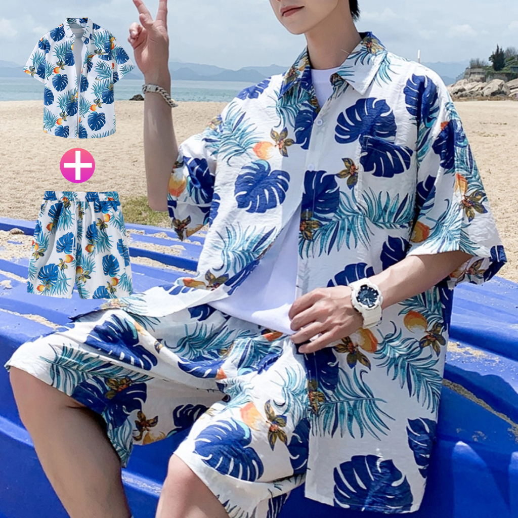 ชุดเสื้อฮาวาย กางเกงขาสั้น 2ชิ้น ลําลอง สไตล์ฮาวาย เสื้อลายใหม่ล่าสุด ใส่เที่ยวทะเลหรืออยู่บ้านชิลๆ