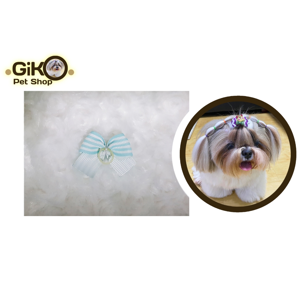 กิ๊บสุนัข ลายทางประดับเพชร มี9สี ขนาด3.5cm ด้านหลังเป็นยางอเมริกา (ขายเป็นคู่) - รูปที่ 4