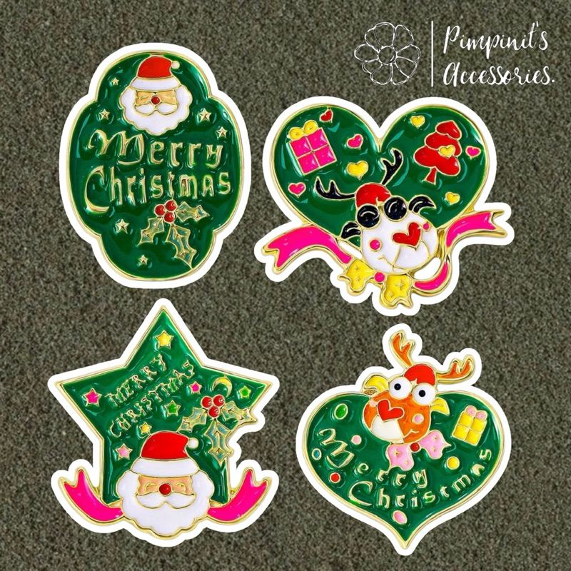 ร้านในไทยพร้อมส่ง : เข็มกลัดเซ็ทซานตาคลอสและคริสมาสต์ | Santa Claus And Christmas Enamel Brooch Pin Set.