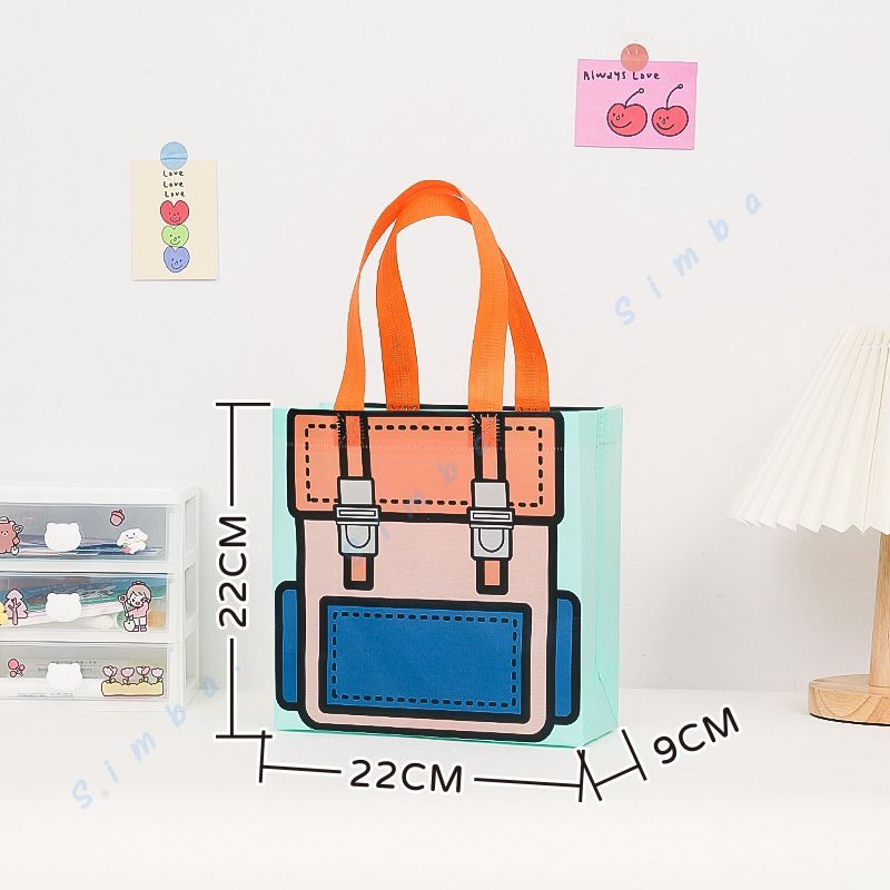 พร้อมส่ง กระเป๋าผ้า ถุงหิ้ว กระเป๋าถือแฟชั่น ผ้าสปันบอนด์ ไม่ทอ ลายการ์ตูน คริสต์มาส น่ารัก ใช้ดี ขนาด 22cm. - รูปที่ 3