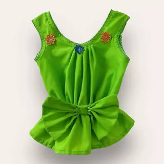 เสื้อคอกระเช้าเด็ก คอถัก รุ่นมีโบว์ ติดดอกไม้ สีสันสดใส ผ้านิ่ม สีไม่ตก