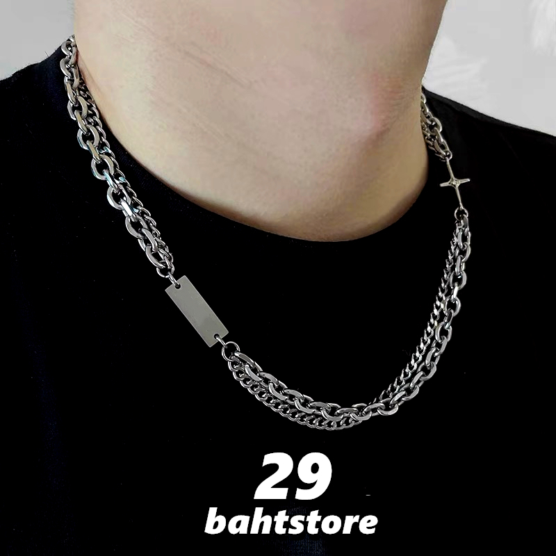 สร้อยคอฮิปฮอป + สร้อยข้อมือที่เข้ากัน วัสดุเหล็กไทเทเนียมไม่จางหาย อินเทรนด์และเป็นส่วนตัว ทว่าเหนือกาลเวลาและคลาสสิก