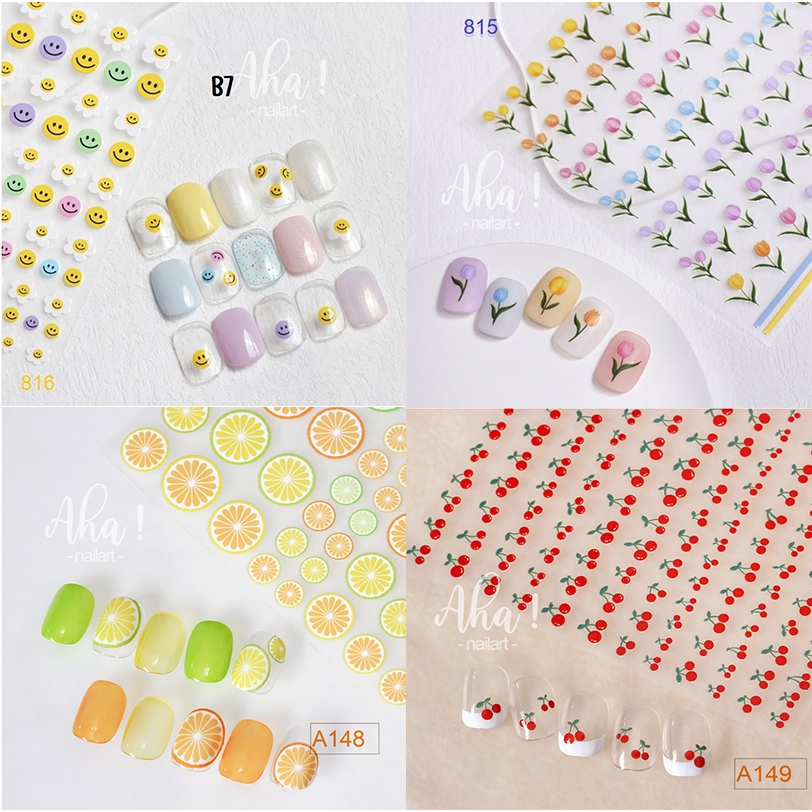 สติ๊กเกอร์รูปดอกไม้ ผลไม้ ตกแต่งเล็บ แบบมีกาวในตัว สติ๊กเกอร์ AHA [EEE2]