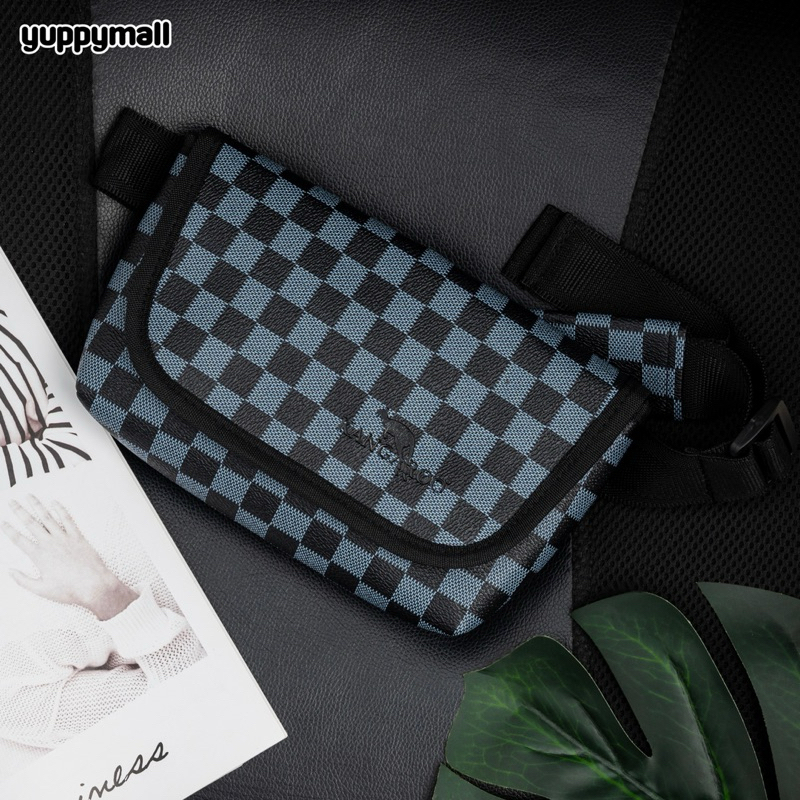 กระเป๋าคาดอก คาดเอวจิงโจ้ ลายตารางหมากรุก ทรง Crossbody สะพายข้างผู้ชาย ผู้หญิง Made in Thailand