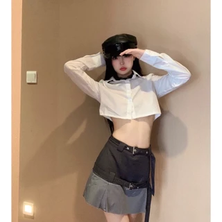 ส่งทันที Cici(NO. S3126)เสื้อเชิ้ตครอปคอปกแขนยาว ผ้าดีใส่สบาย ทรงชิคๆ สาวหวานสาวแซ่บไม่ควรพลาด