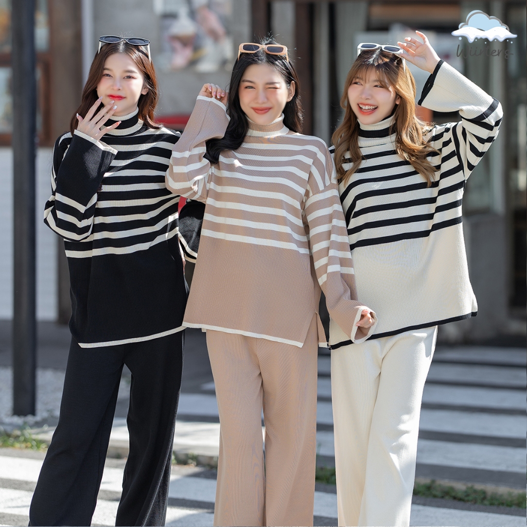 [ Sugar Airport Look Set ] 3 สี I ชุดเซ็ทไหมพรม เสื้อไหมพรมคอเต่า เสื้อคอเต่า + กางเกงไหมพรม ขายาว /