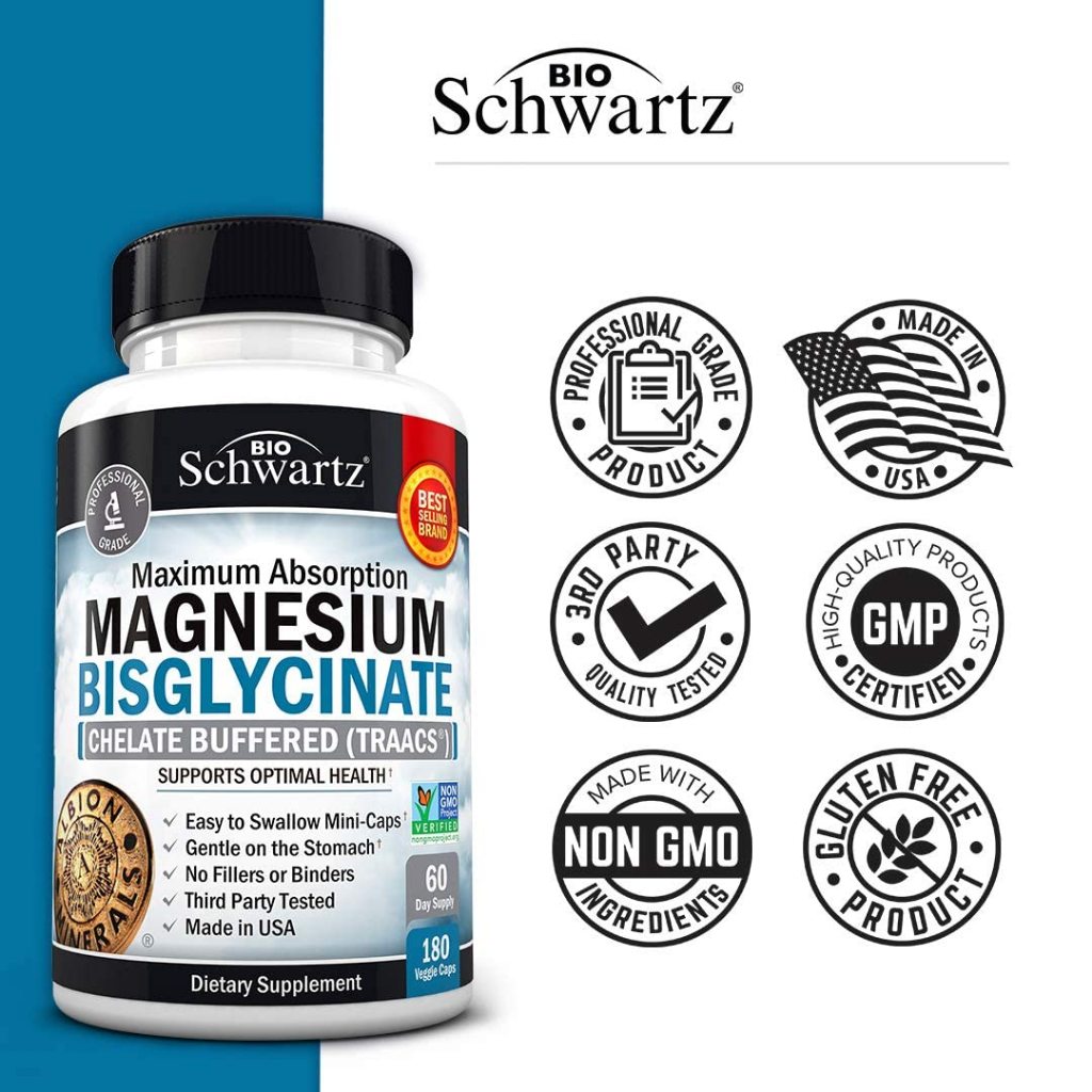 สินค้าพร้อมส่ง*แมกนีเซียม BioSchwartz, Maximum Absorption Magnesium Bisglycinate 180 Caps