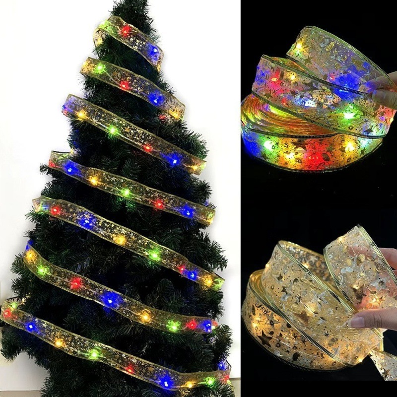 ไฟ LED ริบบิ้นประดับโบว์สำหรับตกแต่งต้นคริสต์มาส พร้อมส่ง