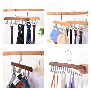 ไม้แขวนเสื้อใน ตะขอไม้แขวนผ้าพันคอ เข็มขัด 8 ตะขอ กันลื่น ประหยัดพื้นที่ ตู้เสื้อผ้า ที่เก็บเสื้อผ้า 27.5*18cm