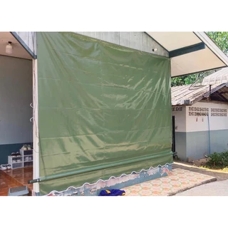 ผ้าใบกันสาดชักรอกสีเขียวขี้ม้า ราคาถูก/โรงงานผลิตเอง/หนา0.40 มิล /ฟรีค่าขนส่ง /เก็บปลายทาง