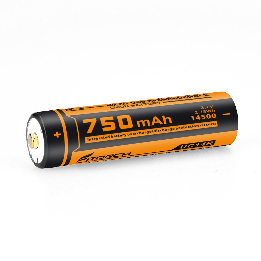 Fitorch UC14R แบตเตอรี่ 14500 ในขนาดเท่า AA แต่แรงดันมากกว่า 3.7v ความจุ 750mAh พร้อมช่องชาร์จ micro usb