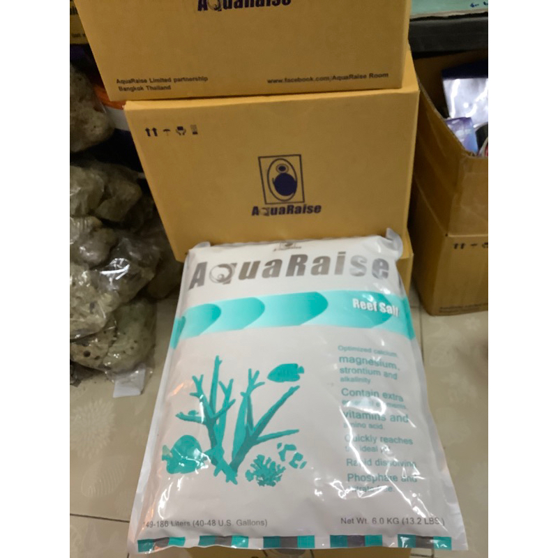 (ล๊อตใหม่ล่าสุด)เกลือทำน้ำทะเล เกลือสำหรับตู้ปลาทะเล ยี่ห้อ Aquaraise 6kg1ลังมี3ถุง