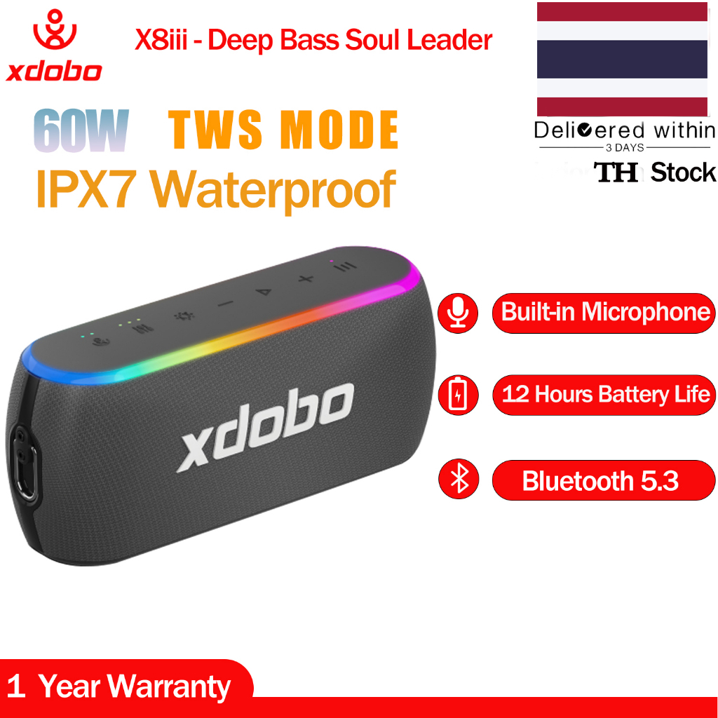 XDOBO X8iii  60W ลำโพงบลูทู ธ Nirkabel เบสลึก TWS โหมดลำโพง IPX7 กันน้ำ RGB ลำโพง