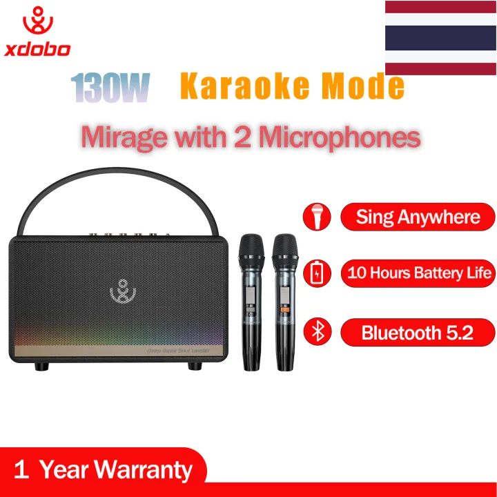 XDOBO Mirage 130W คาราโอเกะลำโพงบลูทู ธ ไร้สายพร้อม 2 ไมโครโฟน Deep Bass ลำโพงกันน้ำ