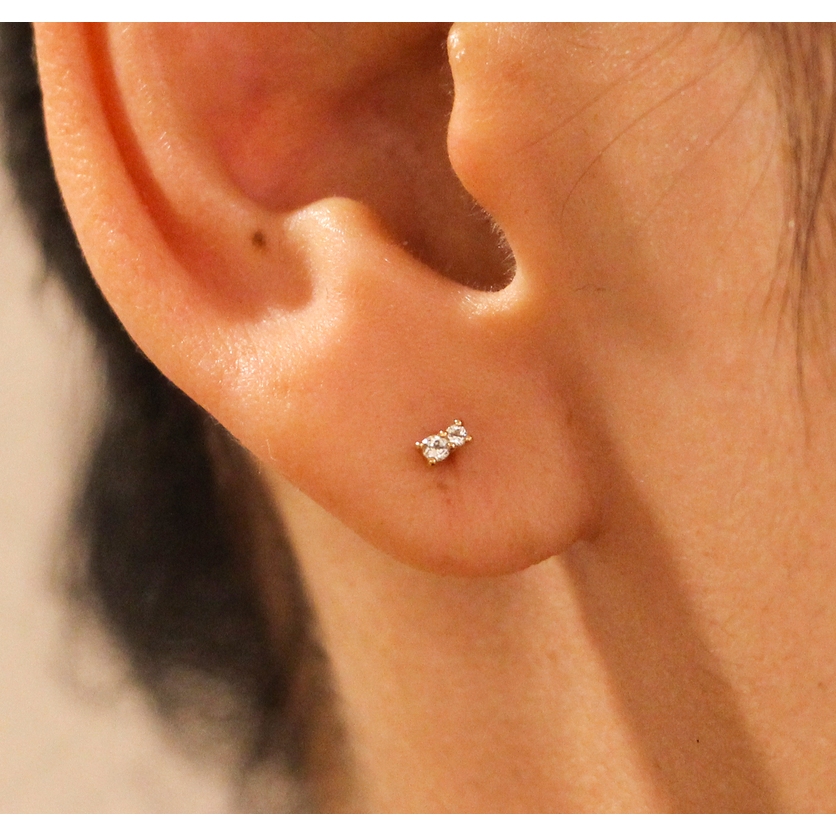 Twin White Topaz Stud(Plated Brass Stud with White Topaz)