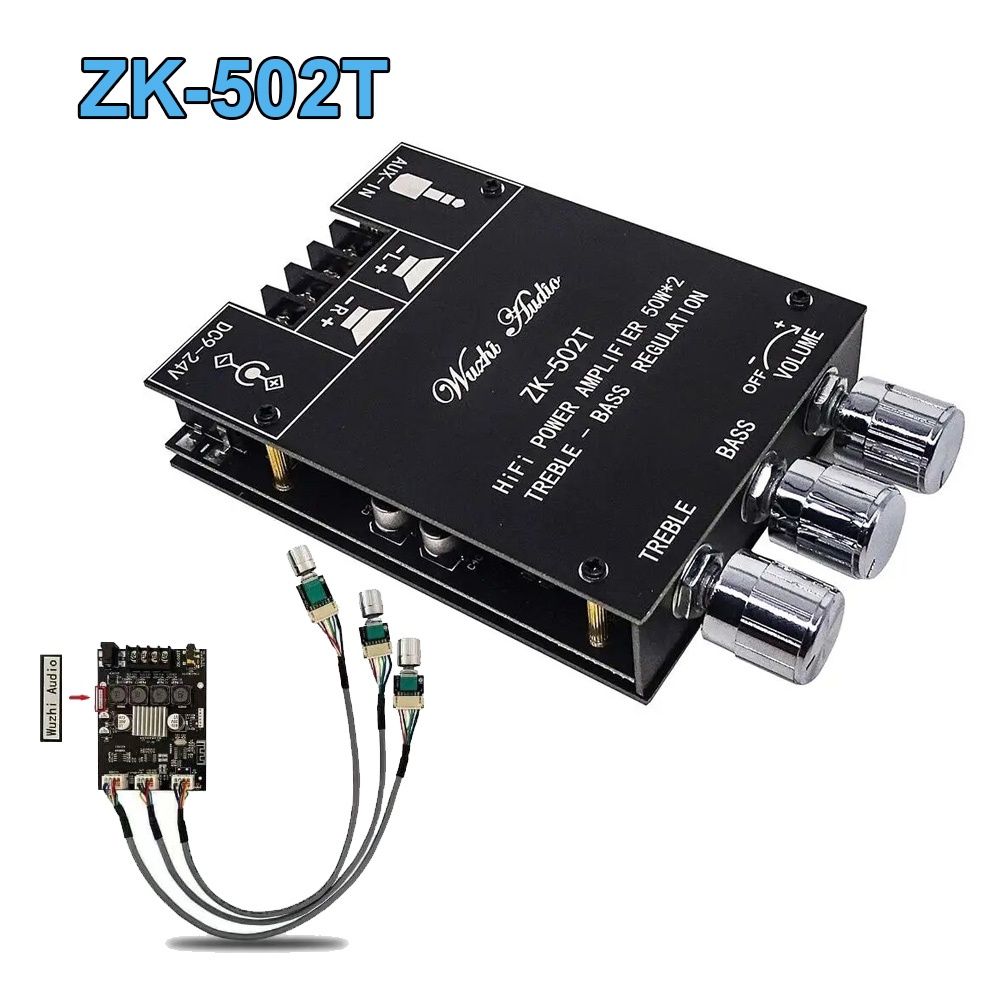 ZK-502T TPA3116D2 Bluetooth 5.0 Amplifier Board 2.0 Channel High Power Audio Stereo Amplifier Board 2*50W Bass