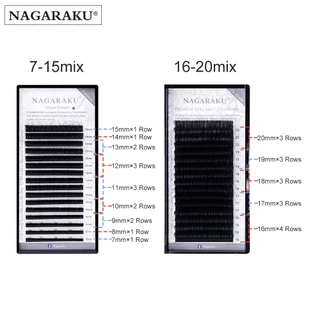 ขนตาปลอม NAGARAKU คลาสสิก Classic กล่องเทา เส้นกลม ขนตานาการากุ ผสม7-15mm&16-20mm เคิฟC,D,L,LC *ของแท้100%*💝ส่งไวในไทย