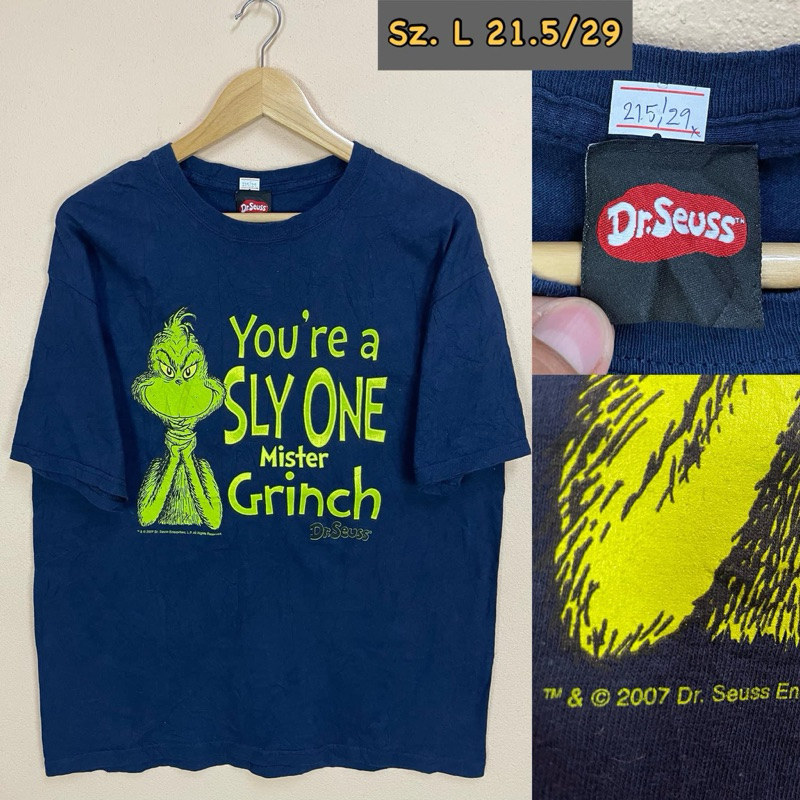 Vintage Dr Seuss Grinch t shirt Sly one christmas  m Blue 100% Authentic