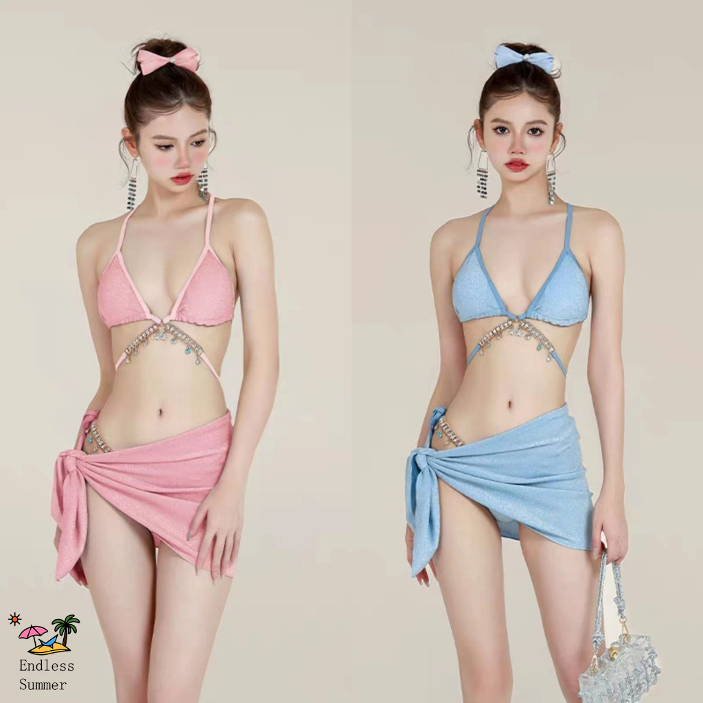 บิกินี่ 3 ชิ้น ชุดว่ายน้ําบิกินี่เซ็กซี่ จับคู่กับกระโปรงผ่า ส่งไวจากไทย1-3วัน#0101