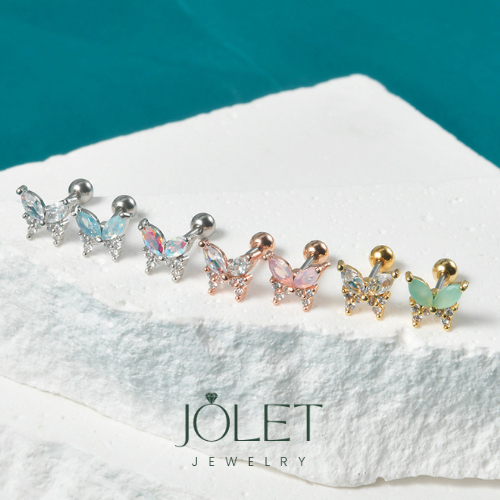jolet ต่างหูผู้หญิงผีเสื้อเงินแท้ แบบเสียบแพ้ง่ายใส่ได้ไม่ลอกใส่อาบน้ำได้