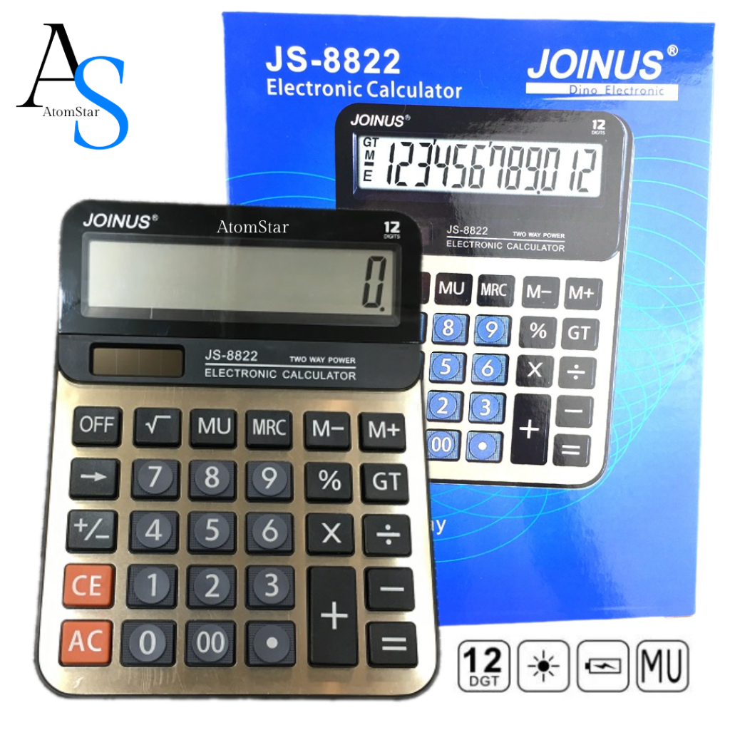 Electronic Calculator เครื่องคิดเลข JOINUS รุ่น JS-8822 เครื่องคำนวณ เครื่องใหญ่ 12 หลัก (ขนาด 20x12