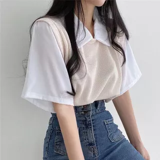จัดส่งภายในประเทศไทย เสื้อยืดแขนสามส่วนคอปก ผ้าร่องบาง Y50