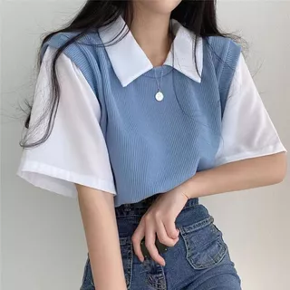 จัดส่งภายในประเทศไทย เสื้อยืดแขนสามส่วนคอปก ผ้าร่องบาง Y50