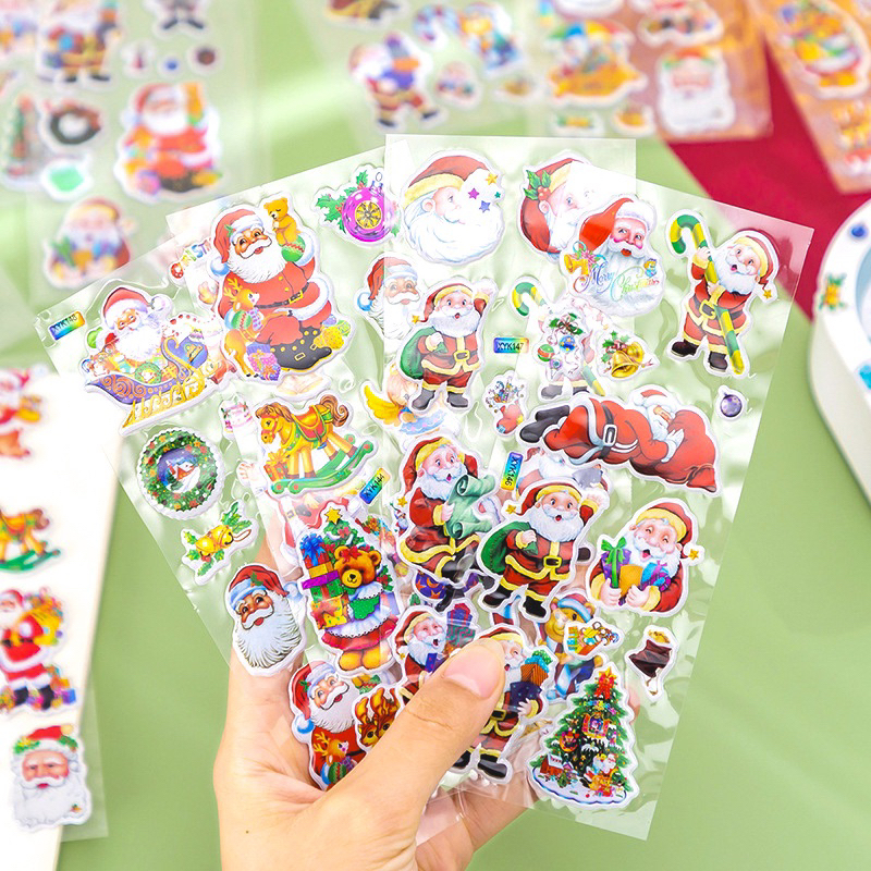 สติ๊กเกอร์ซานตร้า สติ๊กเกอร์คริสต์มาส มีทั้งแบบผิวนูนและผิวเรียบ สีสันสดใส ของเล่นวันคริสต์มาส