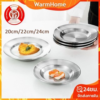 จานสแตนเลส ถาดใส่อาหาร จานขนม จานข้าว 20cm/22cm/24cm