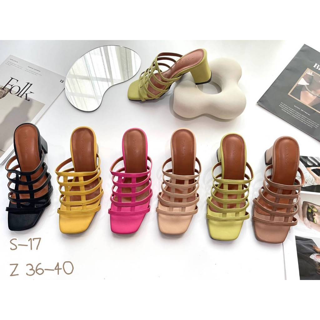 รองเท้าส้นสูง ดีไซน์เก๋ หน้าสาน สีสันเจ็บจี๊ด รหัสสินค้า S-17