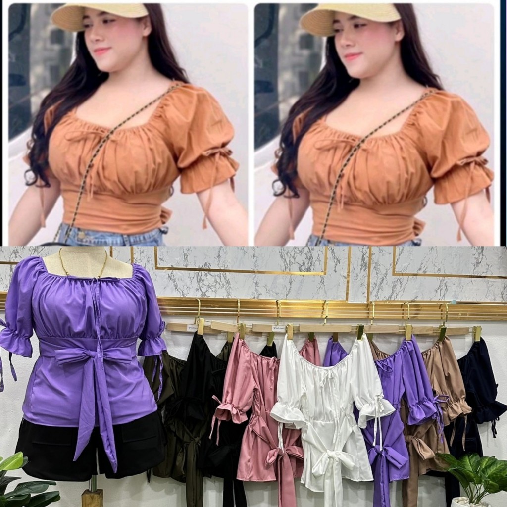 เสื้อผ้าสาวอวบร้านแป้งแฟชั่น อก 36-44 ยาว20 ผูกเอวแขนระบายผูกโบว์ สินค้ามีพร้อมส่ง-จัดส่งไวมาก