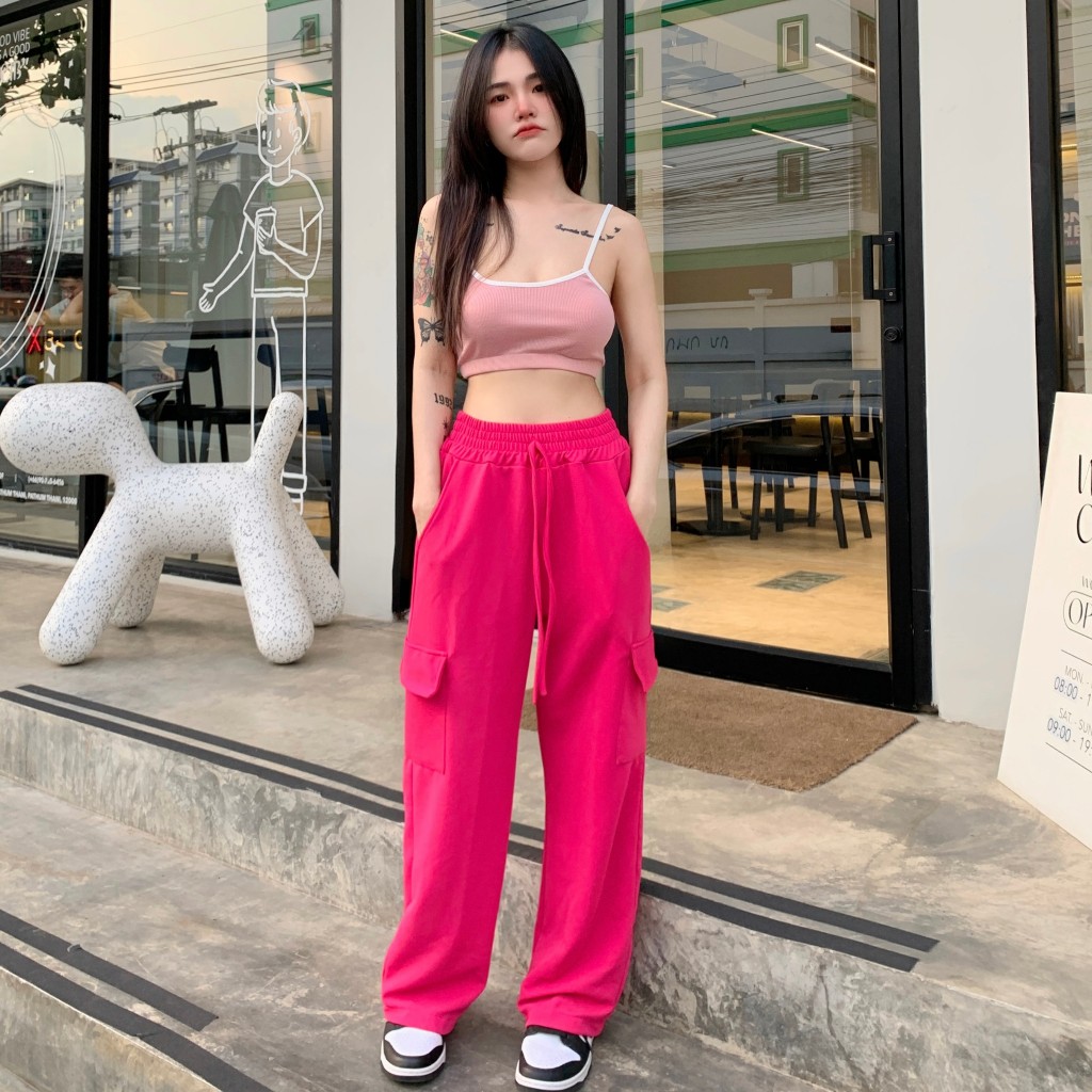 SpinnyHouse กางเกงคาร์โก้ ผ้าวูลเวฟยืดเยอะ ผ้าไม่หนาใส่สบาย   ทรงกระบอก y2k สาวอวบก็ใส่ได้น้า รุ่น กางเกงcarebear ราคา ถูกที่สุด ดีลบีเคเค แกลเลอรีภาพที่ 2