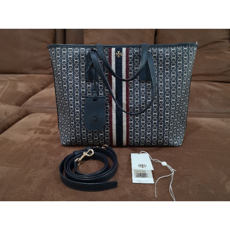 [ของแท้ ใหม่กริ๊บ] Tory burch gemini link canvas small tote (Navy)