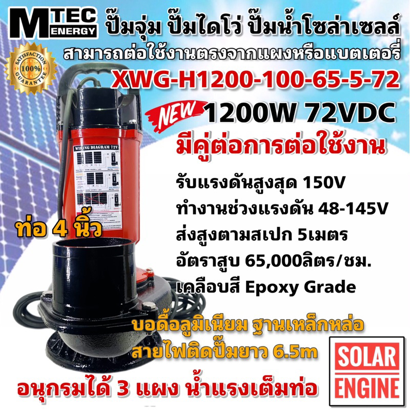 (พร้อมส่ง) ปั้มน้ำ ปั๊มน้ำบัสเลส MTEC 1200W 48V 72V รุ่น XWG-H1200 Serie ท่อ 4 นิ้ว Solar Water Pump